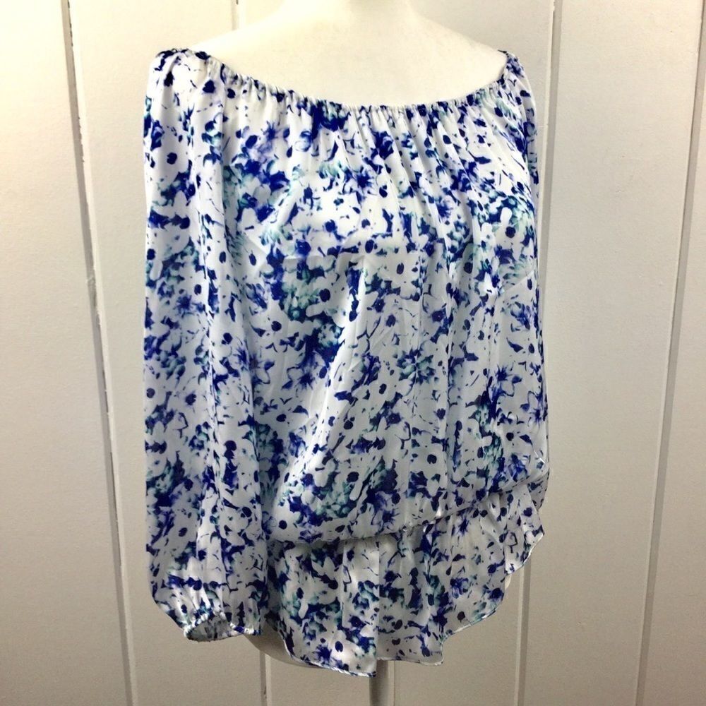 Vince Camuto Floral Top Blue & White Daisy Cold Shoulder Shirt, Size Small